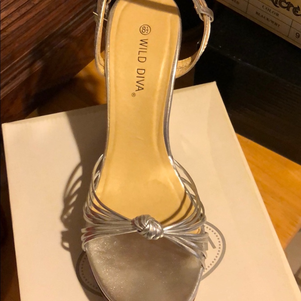 Silver strappy wedge sandal